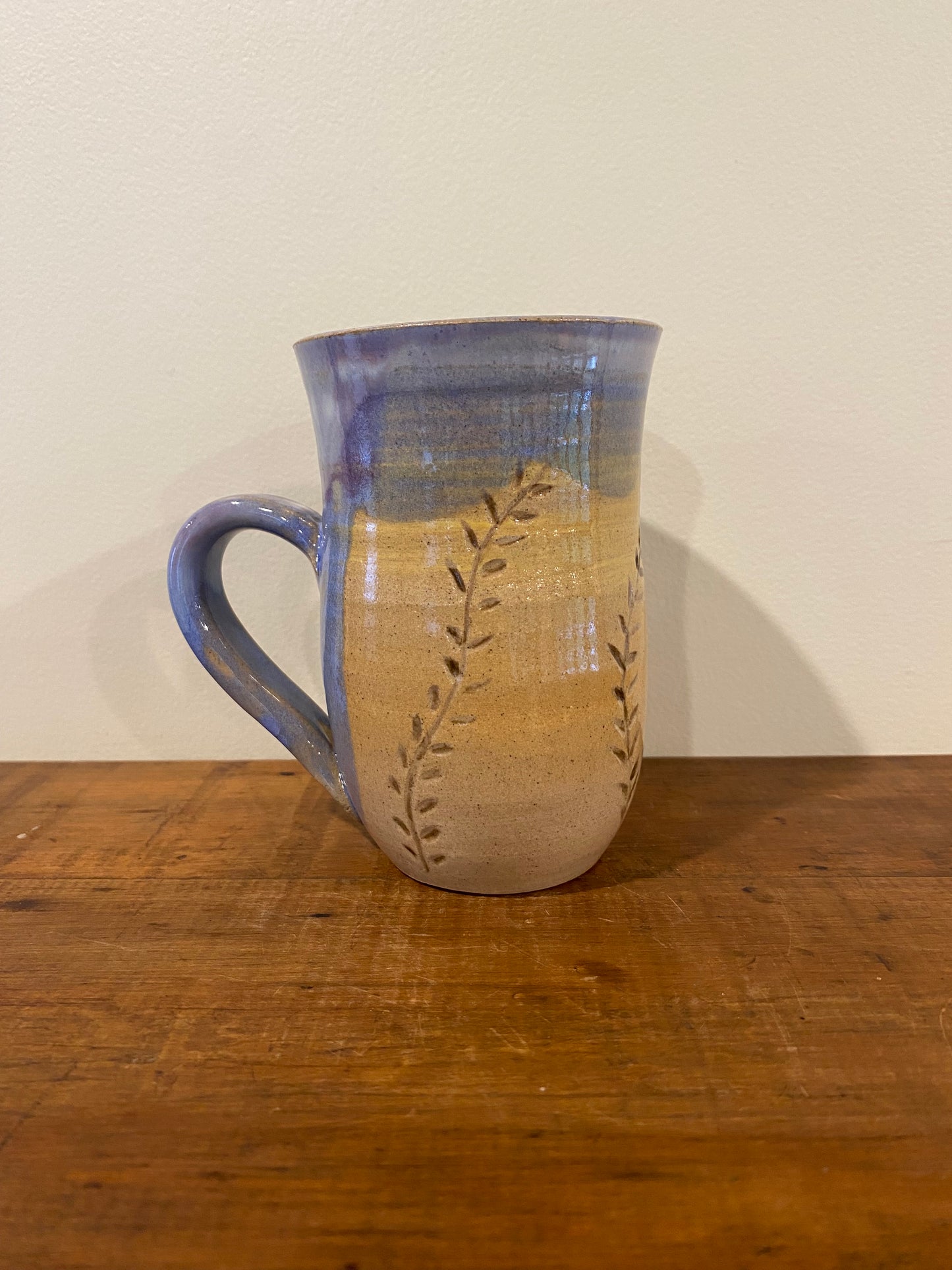 Leaf carved purple mug