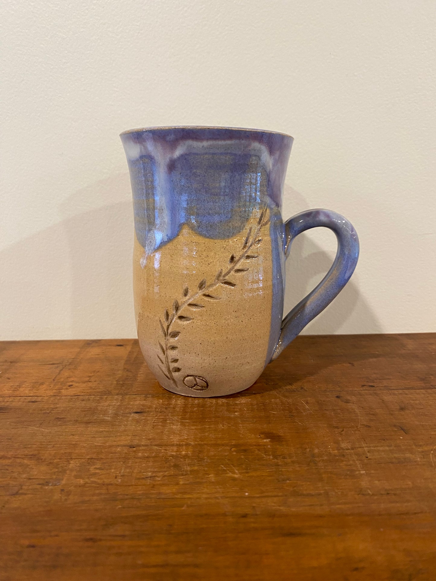 Leaf carved purple mug