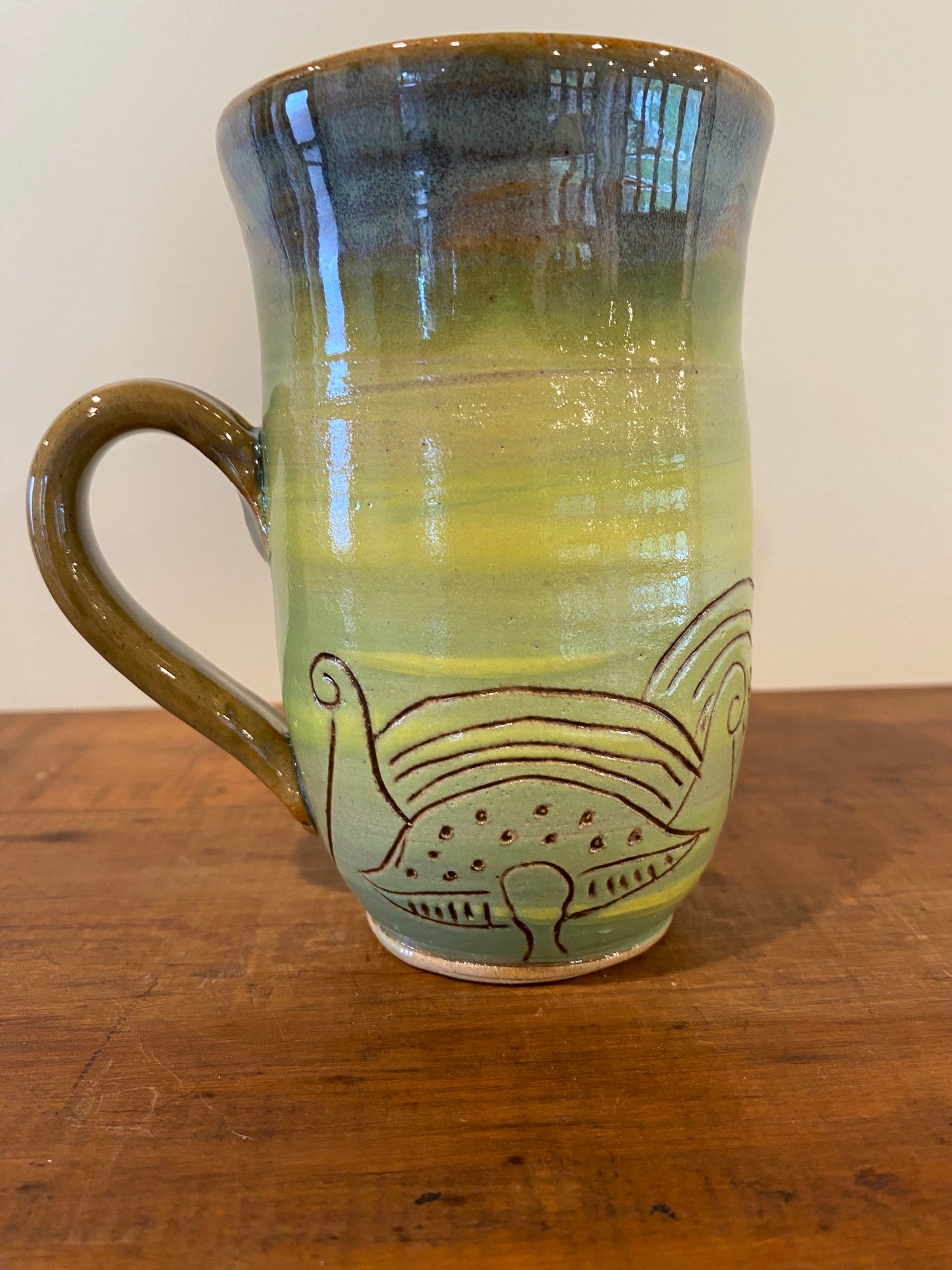 Koru mushroom craved mug green yellow