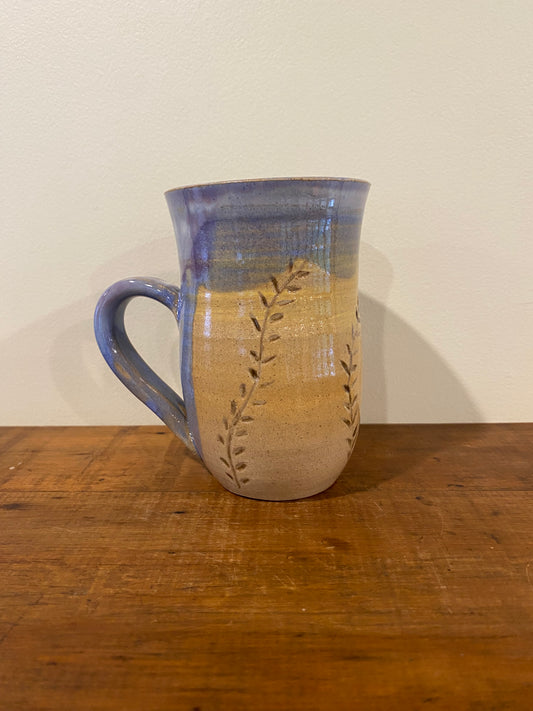 Leaf carved purple mug
