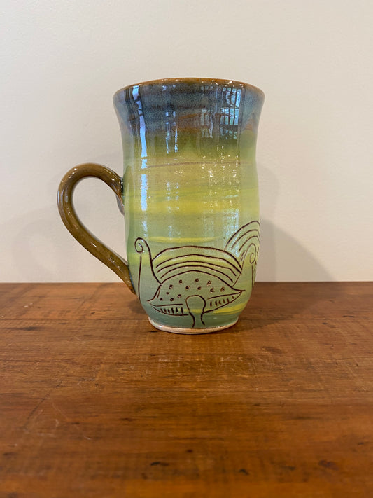 Koru mushroom craved mug green yellow